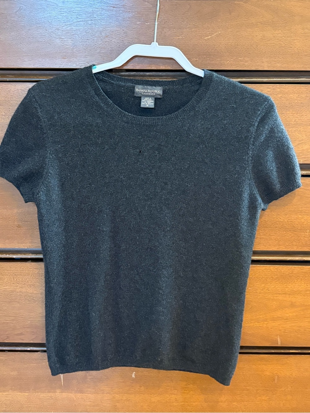 Banana Republic 100% Cashmere Short-Sleeve Crewneck Sweater Medium Charcoal Gray